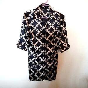 Zara Women's Black & Cream Satin Geometric Print Button Up Shirt Dress Sz Small